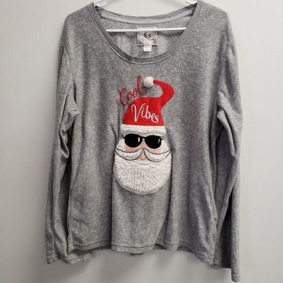 PJ Couture Cool Vibes Santa Christmas Holiday Pajamas Soft Fleece Top Size XL - Picture 1 of 6